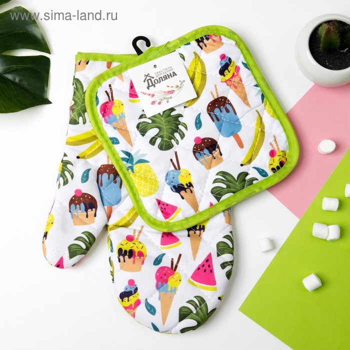 

Кухонный набор (2 предмета) Доляна Summer, , прихватка 16х16 см, рукавица 25*16 см, 100% п/э