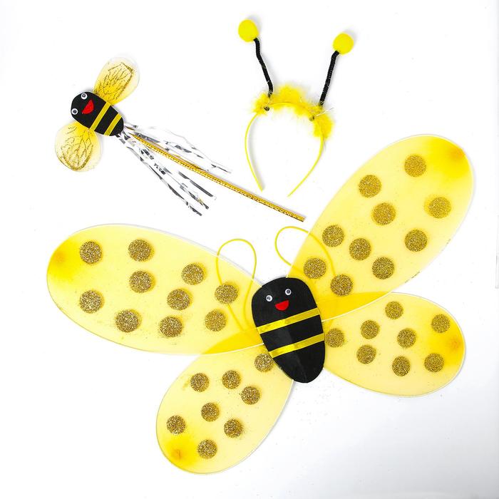 Карнавальный набор «Пчёлка», 3 предмета: ободок, крылья, жезл карнавальный набор пчёлка 3 предмета ободок крылья жезл теропром 3740612