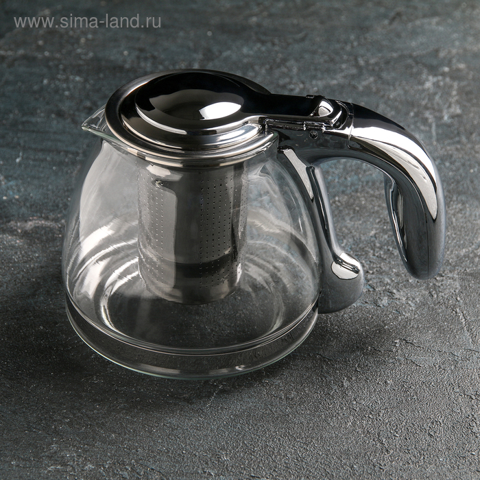 чайник стеклянный заварочный кватро 1 л с металлическим ситом цвет чёрный Чайник стеклянный заварочный «Сталь», 1 л, с металлическим ситом
