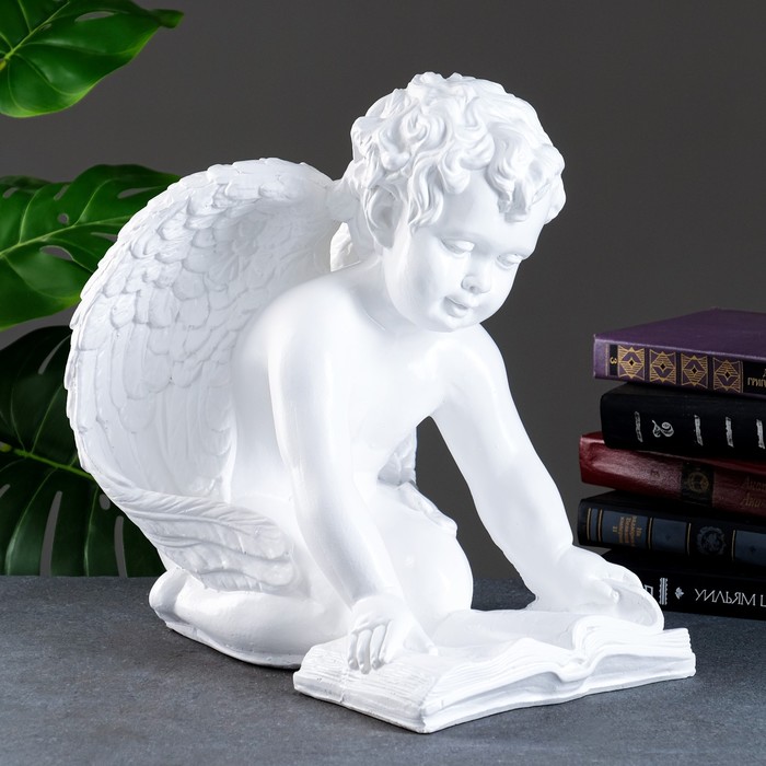 Фигура Ангел сидя большой читающий белый, 34х36х29см