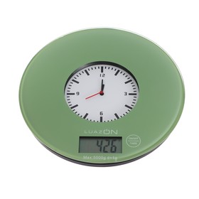 Весы кухонные LuazON LVK-703, электронные, до 5 кг, встроенные часы, цвет 'хаки' Ош