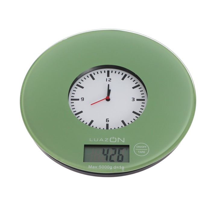 фото Весы кухонные luazon lvk-703, электронные, до 5 кг, встроенные часы, цвет "хаки" luazon home