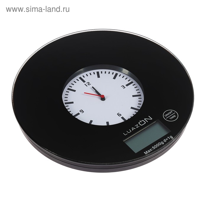 Весы кухонные LuazON LVK-703, электронные, до 5 кг, встроенные часы, чёрные