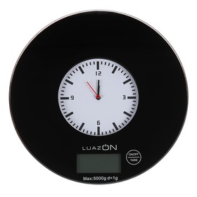 

Весы кухонные LuazON LVK-703, электронные, до 5 кг, встроенные часы, чёрные