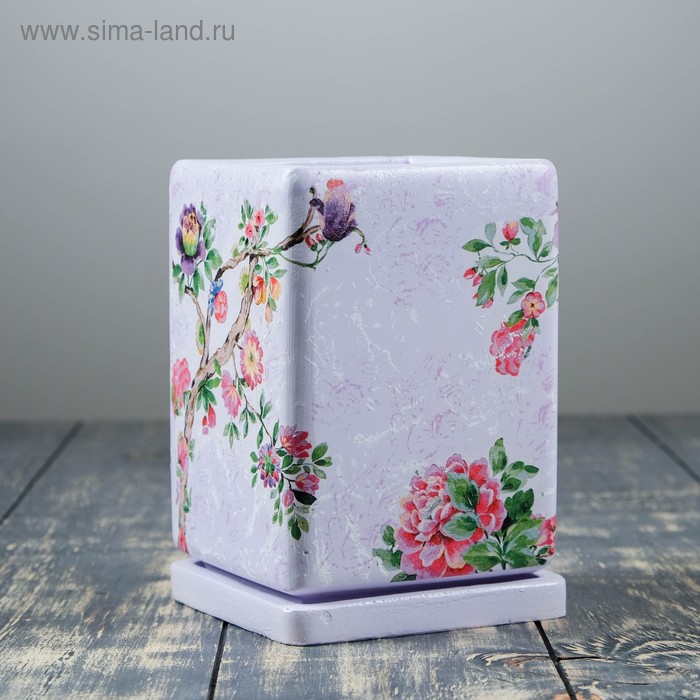 

Горшок цветочный "Кубик" веточка, 1,2 л