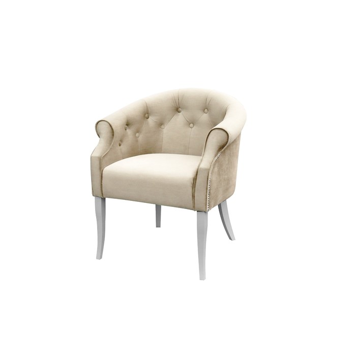 Кресло «Милан», ткань велюр, молдинг никель, опоры массив белый, цвет боне