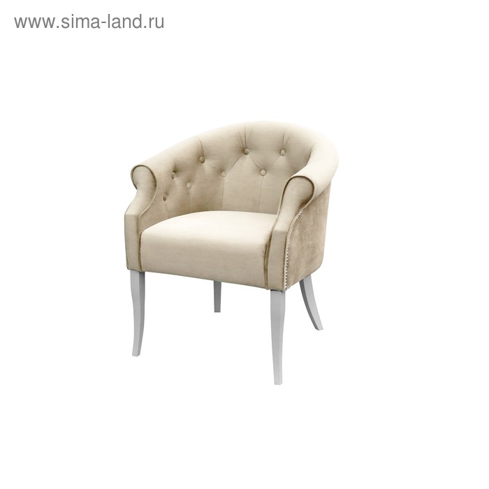 Кресло «Милан», ткань велюр, молдинг никель, опоры массив белый, цвет боне