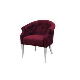 Кресло «Милан», ткань велюр, молдинг никель, опоры массив белый, цвет берри