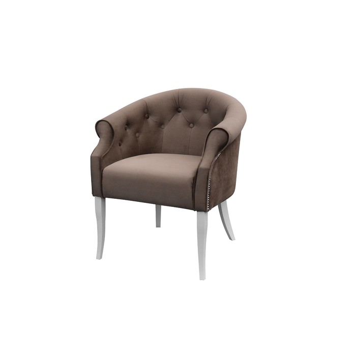 Кресло «Милан», ткань велюр, молдинг никель, опоры массив белый, цвет шоколад