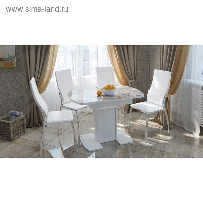 Стол «Соло», раздвижной, 1100(1450) × 700 × 760, стекло, цвет белый