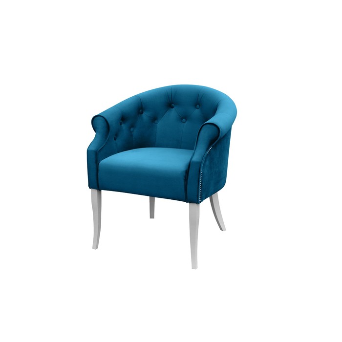 Кресло «Милан», ткань велюр, молдинг никель, опоры массив белый, цвет океан