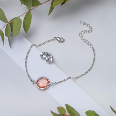 Набор 2 предмета: браслет, пуссеты "Модерн" витраж, цвет бело-розовый в серебре