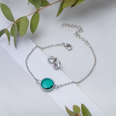 Набор 2 предмета: браслет, пуссеты "Модерн" витраж, цвет бело-зелёный в серебре