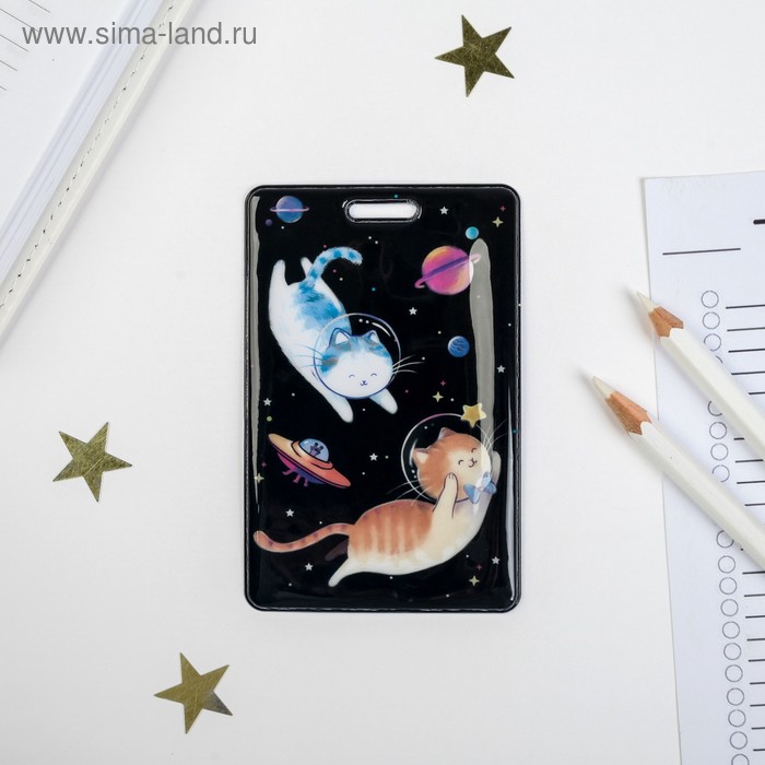 Чехол для бейджа и карточек «Коты в космосе» чехол для карточек горизонтальный кит в космосе на рассвете