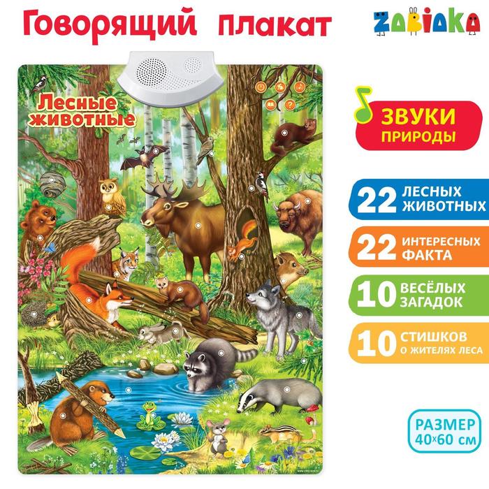 Говорящий электронный плакат «Лесные животные», работает от батареек говорящий электронный плакат весёлый зоопарк звуковые эффекты