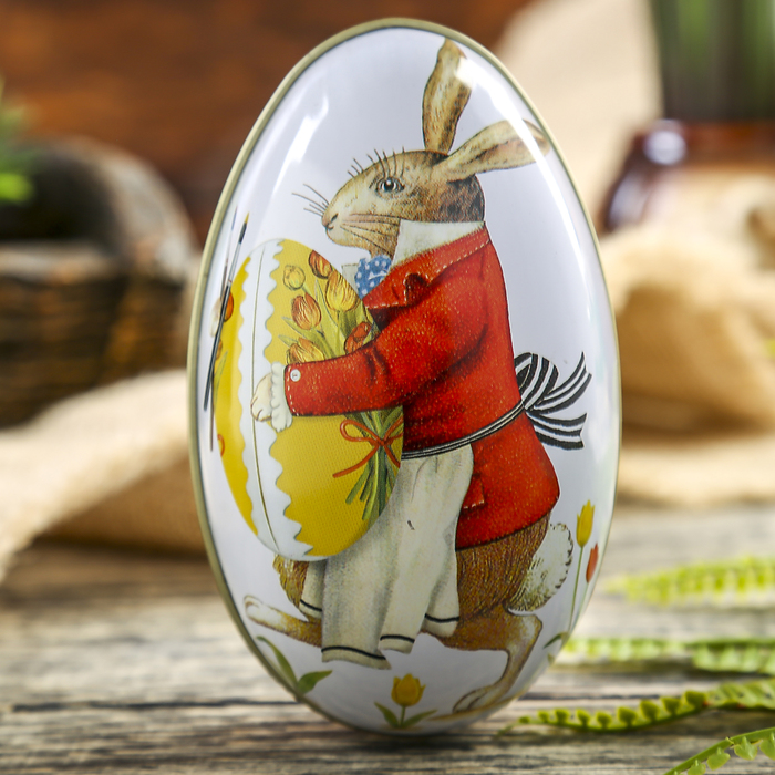 Шкатулка металл яйцо Кролик с яйцом 11,3х6,7х6 см