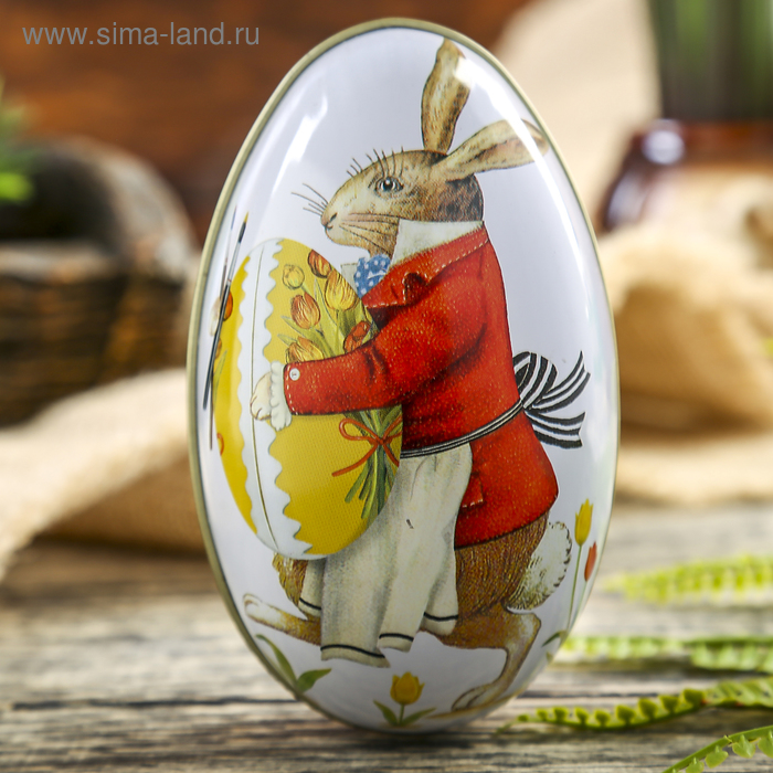 

Шкатулка металл яйцо "Кролик с яйцом" 11,3х6,7х6 см