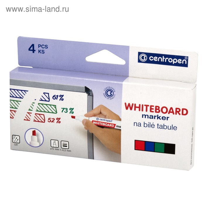 фото Набор маркеров centropen 8559 для доски, 4 цвета, 1-4.5 мм, картонная упаковка с европодвесом
