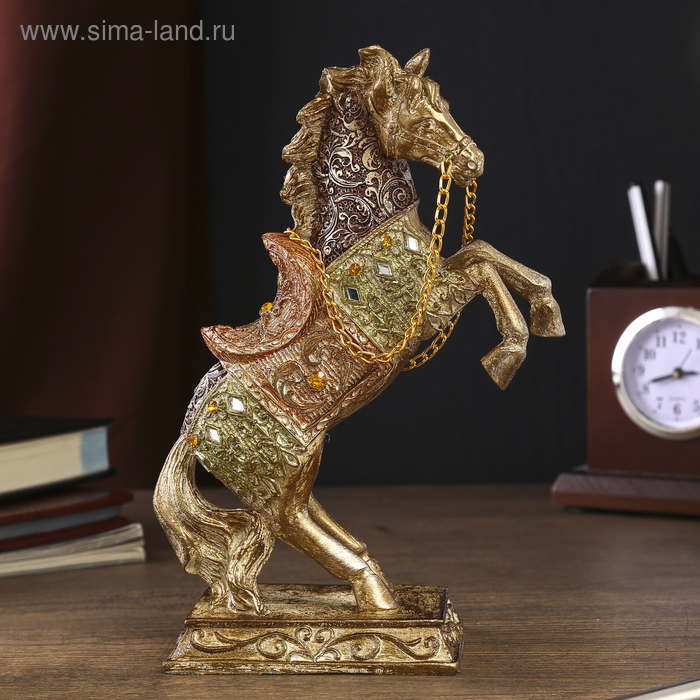 Сувенир полистоун Конь императора на дыбах стразы МИКС 19,5х13,5х7 см
