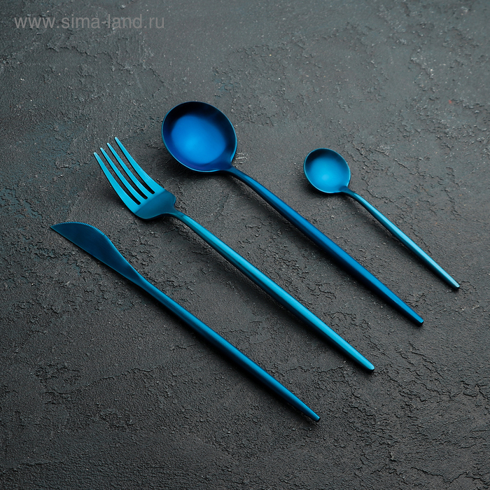 Набор столовых приборов из нержавеющей стали Magistro «Фолк», 4 предмета, цвет синий