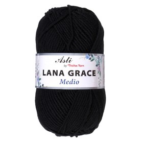 

Пряжа "Lana Grace Medio" 25% шерсть мериноса, 75% акрил 170м/100гр (0140 чёрный)