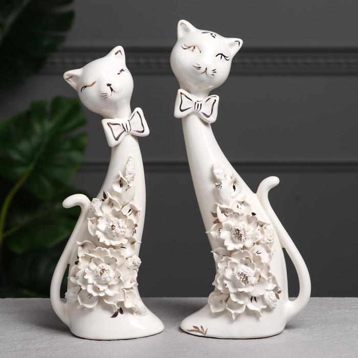Набор статуэток "Коты сладкая парочка", белый, лепка, керамика, 28 см