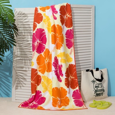Полотенце пляжное Этель 70*140 см, Гибискус, микрофибра 250гр/м2