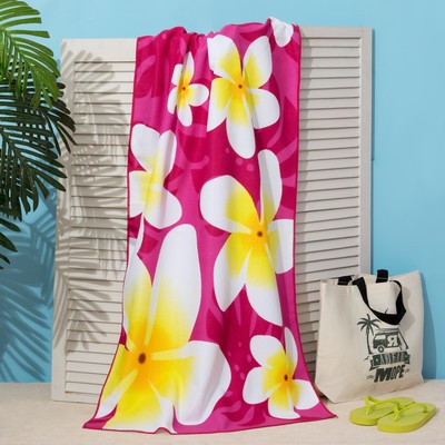 Полотенце пляжное Этель 70*140 см, Цветы на розовом, микрофибра 250гр/м2