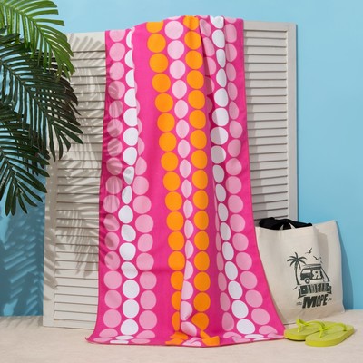 Полотенце пляжное Этель 70*140 см, Круги на розовом, микрофибра 250гр/м2