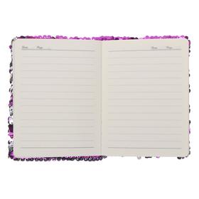 Записная книжка подарочная, формат А6, 80 листов в линейку, пайетки фиолетово-серебристые, "Единорог" от Сима-ленд