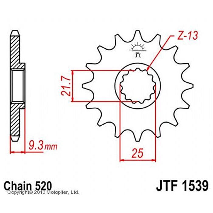 

Звезда передняя, ведущая JTF1539, стальная, цепь 520, 15 зубьев