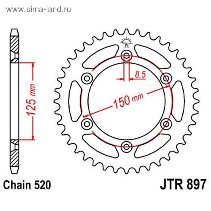 

Звезда задняя, ведомая JTR897 стальная, цепь 520, 40 зубьев