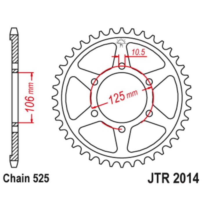 

Звезда задняя, ведомая JTR2014 стальная, цепь 525, 50 зубьев