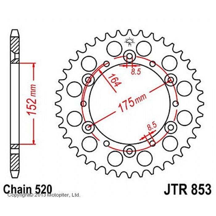 

Звезда задняя, ведомая JTR853 стальная, цепь 520, 48 зубьев