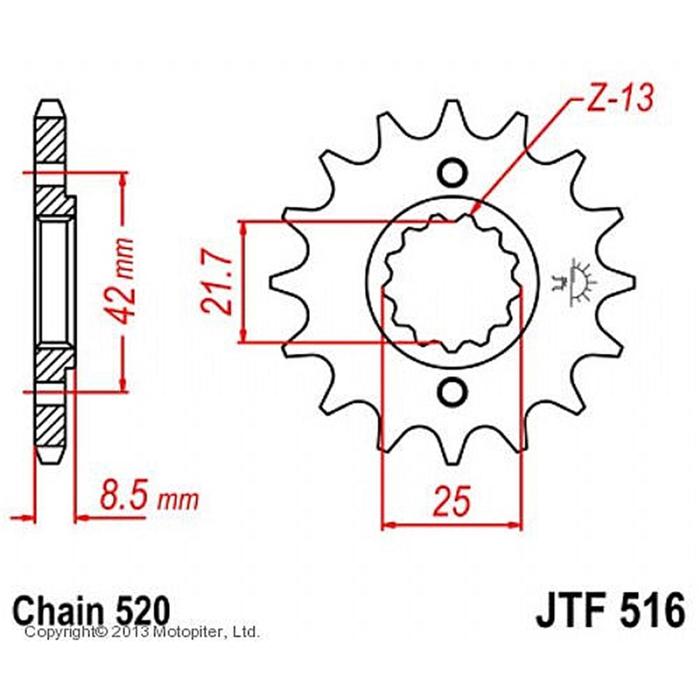 

Звезда передняя, ведущая JTF516, стальная, цепь 520, 14 зубьев