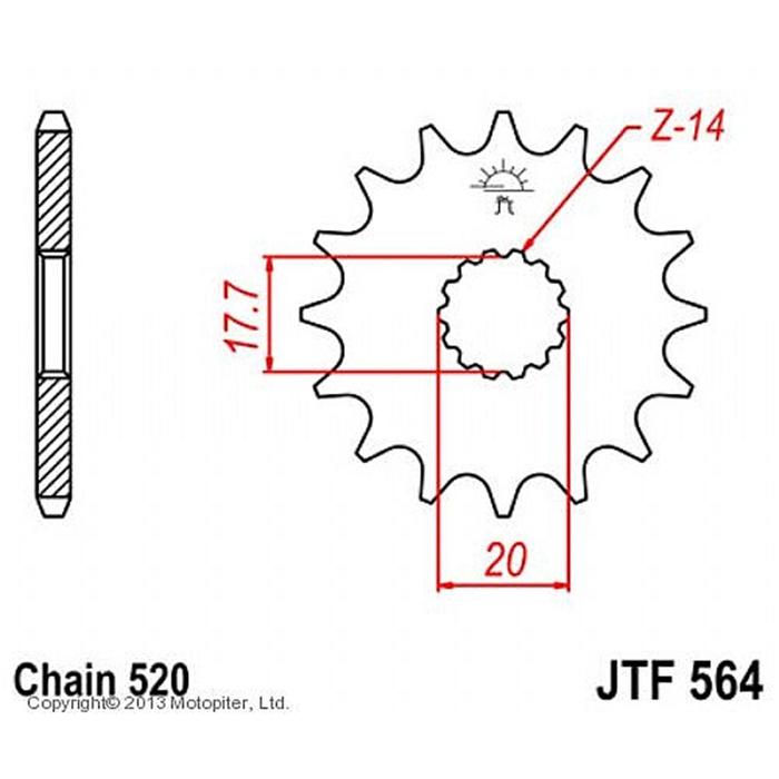 

Звезда передняя, ведущая JTF564, стальная, цепь 520, 14 зубьев