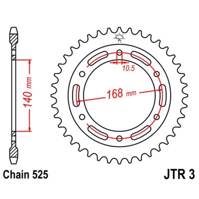 

Звезда задняя, ведомая JTR3 стальная, цепь 525, 42 зубья