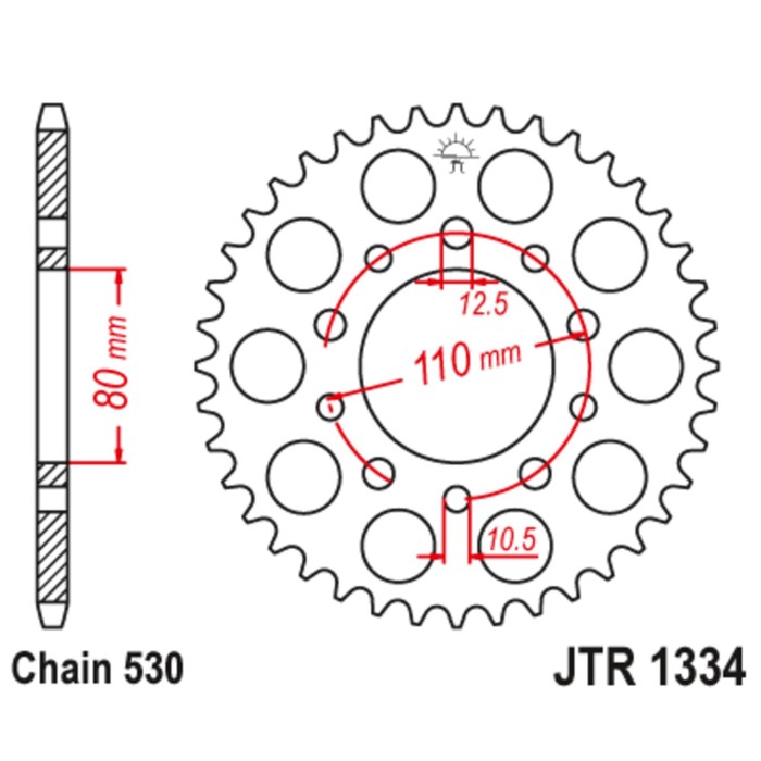 

Звезда задняя, ведомая JTR1334 стальная, цепь 530, 39 зубьев