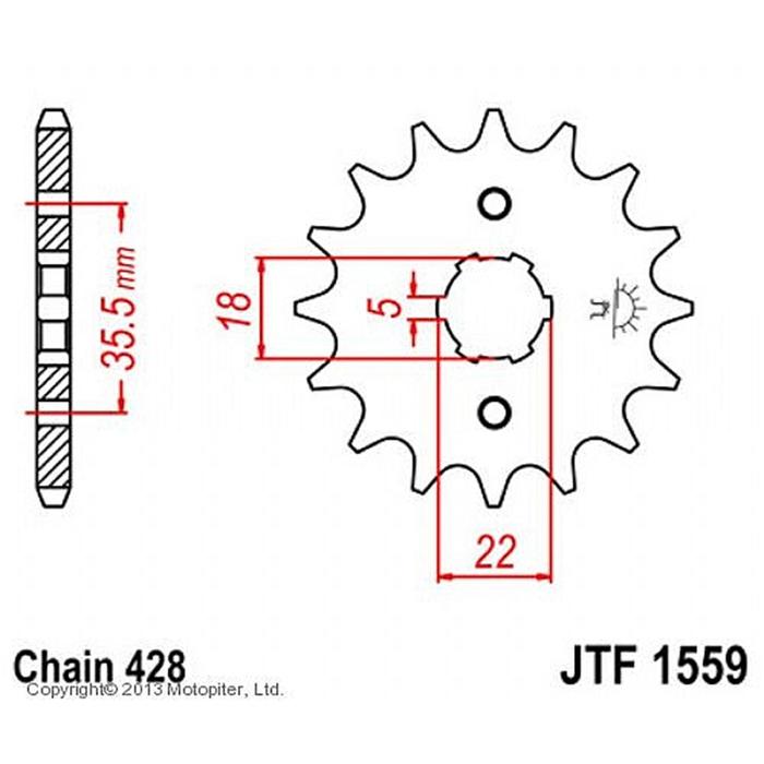 Звезда передняя, ведущая JTF1559, стальная, цепь 428, 14 зубьев стальная головка для газонокосилки 20 14 зубьев