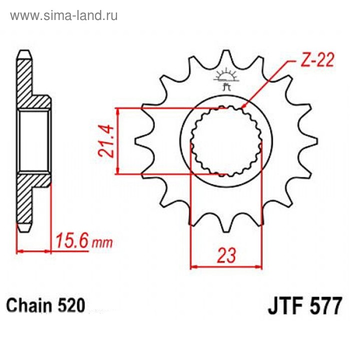 

Звезда передняя, ведущая JTF577, стальная, цепь 520, 16 зубьев