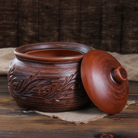

Горшок духовой с крышкой "Кашник с крышкой", декор, красная глина, 3.5 л, микс
