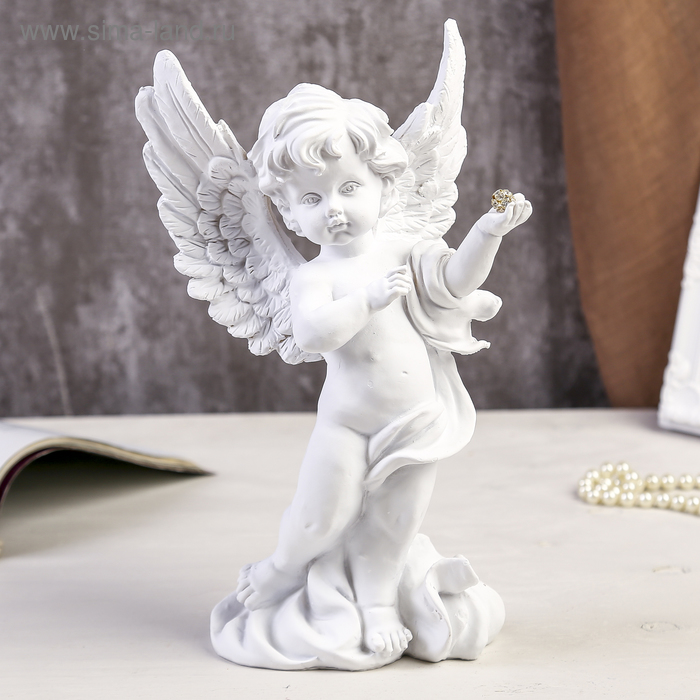 Сувенир полистоун Белоснежный ангел в тоге с шариком из страз 25,5х14,5х8,5 см