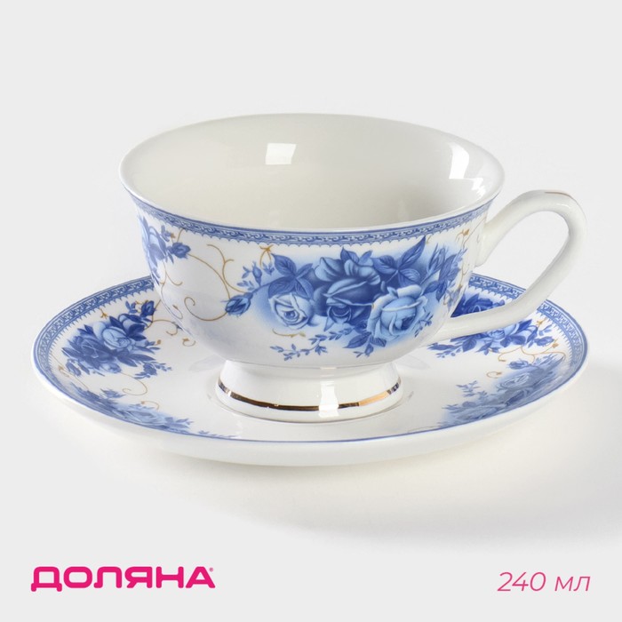 Чайная пара Доляна «Аззурро», 2 предмета: чашка 240 мл, блюдце d=15,2 см, цвет белый доляна чайная пара аззурро 240 мл