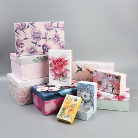 Набор коробок 10 в 1, упаковка подарочная, «Цветы», 12 х 7 х 4 - 32,5 х 20 х 12,5 см