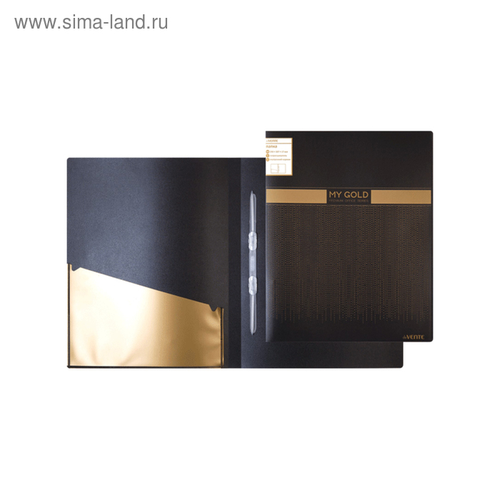 

Папка А4 с пружинным механизмом, скоросшиватель, 160 мкм, deVENTE My Gold, чёрная, с золотистым рисунком