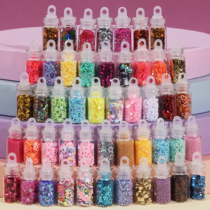 Ассорти для декора, в пластиковом органайзере, набор 48 бутылочек, разноцветные набор клипс 475пр mazda пластиковом органайзере