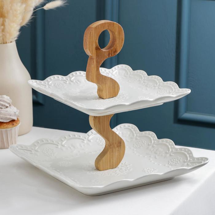 

Блюдо 2-х ярусное «Сьюзен», 25/19,5×28 см, цвет белый