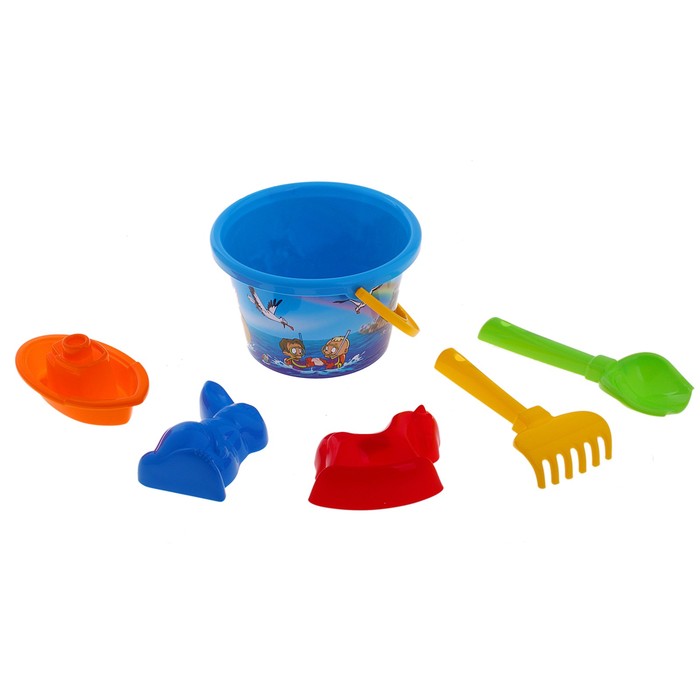 Песочный набор №251: ведро, совок, грабельки, 2 формочки, кораблик "Юнга", цвета МИКС