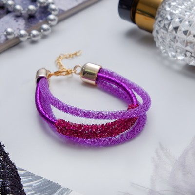 Браслет со стразами "Шанталь" 3 ряда, цвет фиолетовый