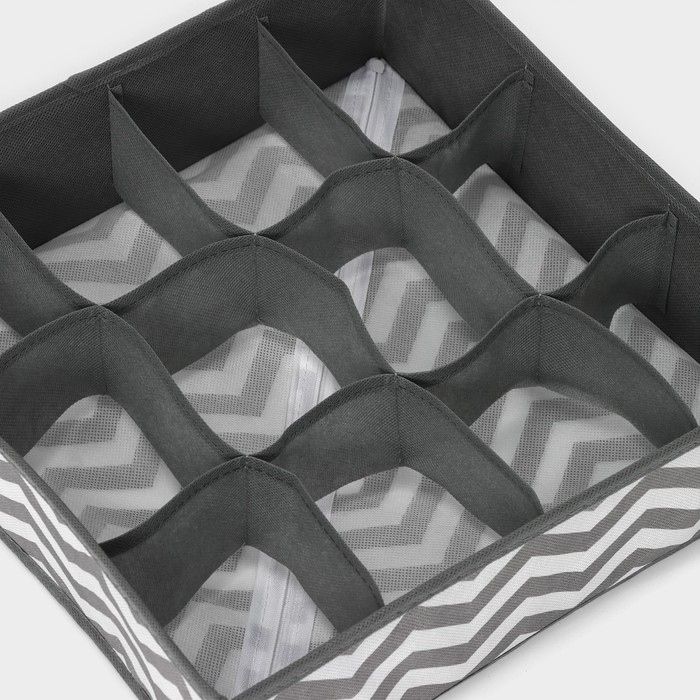 фото Органайзер для хранения белья «зигзаг», 12 ячеек, 32×32×10 см, цвет серый